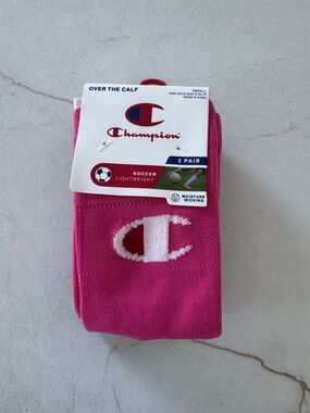 Champion Pink Over-the-Calf Athletic Soccer Socks - 2 Pair